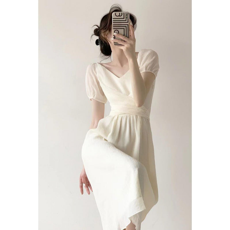 2025 Coffee break  dress niche design collar retro  summer high-end temperament gentle wind first love dress