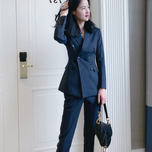 White-collar professional suit women's 2025 spring and autumn new OL temperament slim Hong Kong style suit top trousers two-piece suit