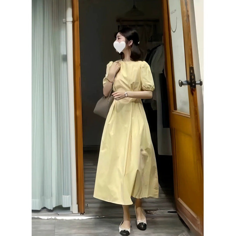 2025 new super good-looking high-end exquisite niche design coffee break  temperament yellow dress children summer
