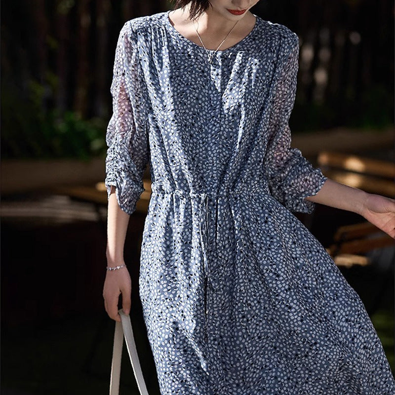 2025 High-end double crepe mulberry silk skirt, gentle floral skirt polka dot silk dress summer new women's clothing