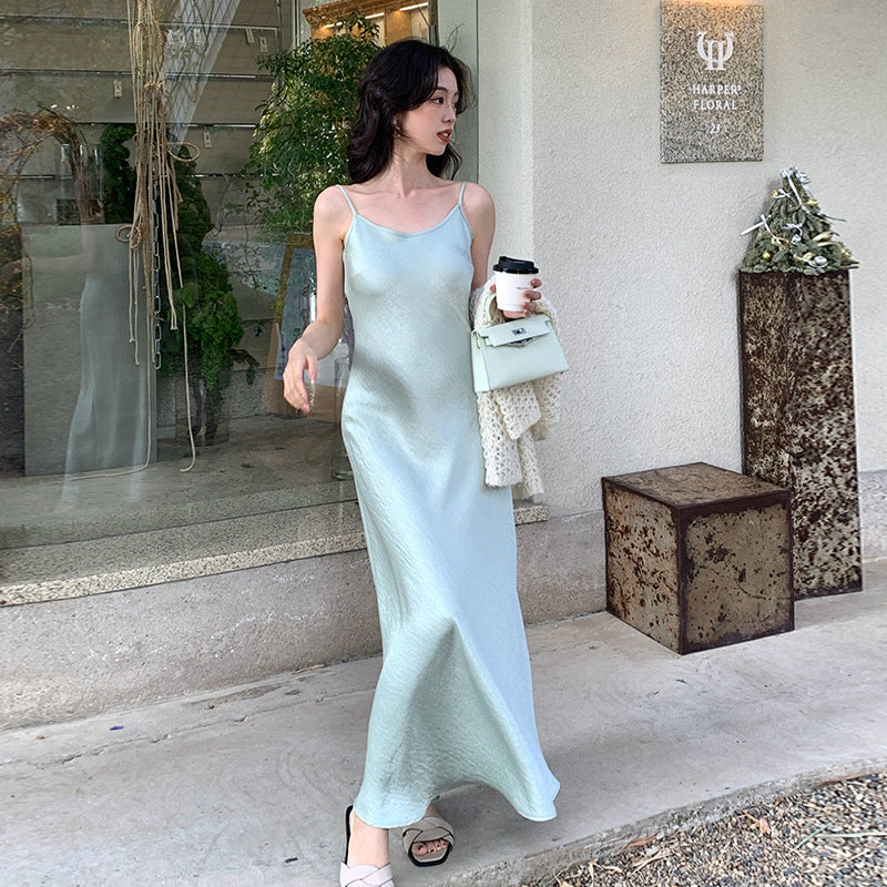 2025 spring new Korean version high waist elegant suspender dress V neck solid color pure desire skirt 88172