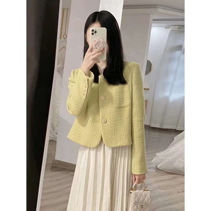 Fragrance 2025 Spring Clothing New Loose Celebrity Temperament Cardigan Small Jacket High Waist Pleated Skirt Two-piece Set Women