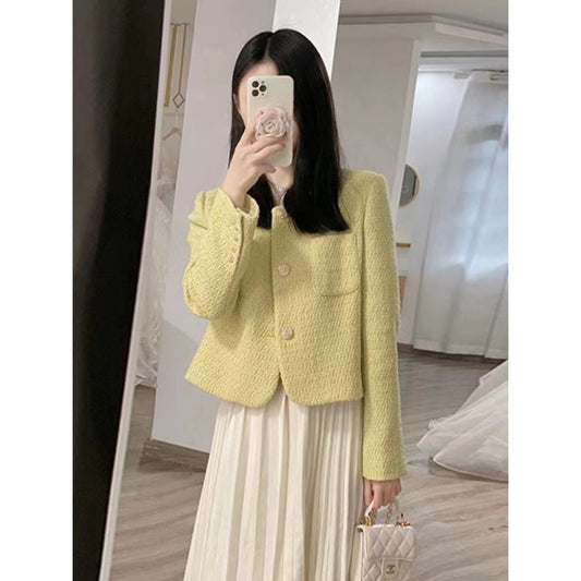 Fragrance 2025 Spring Clothing New Loose Celebrity Temperament Cardigan Small Jacket High Waist Pleated Skirt Two-piece Set Women