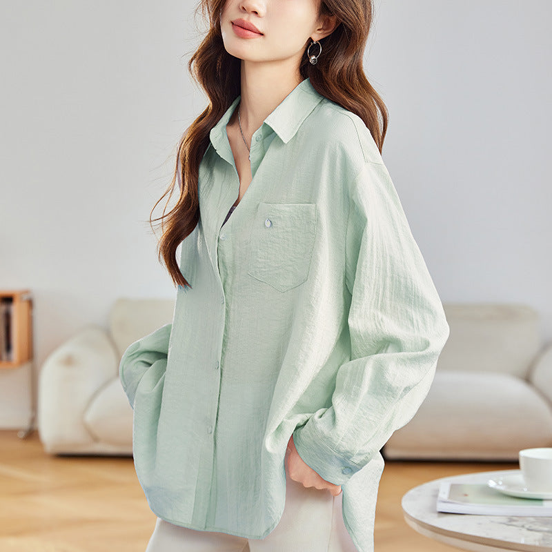[Customized] Purple shirt women's long sleeves  spring clothes rear-breasted design top medium and long shirt