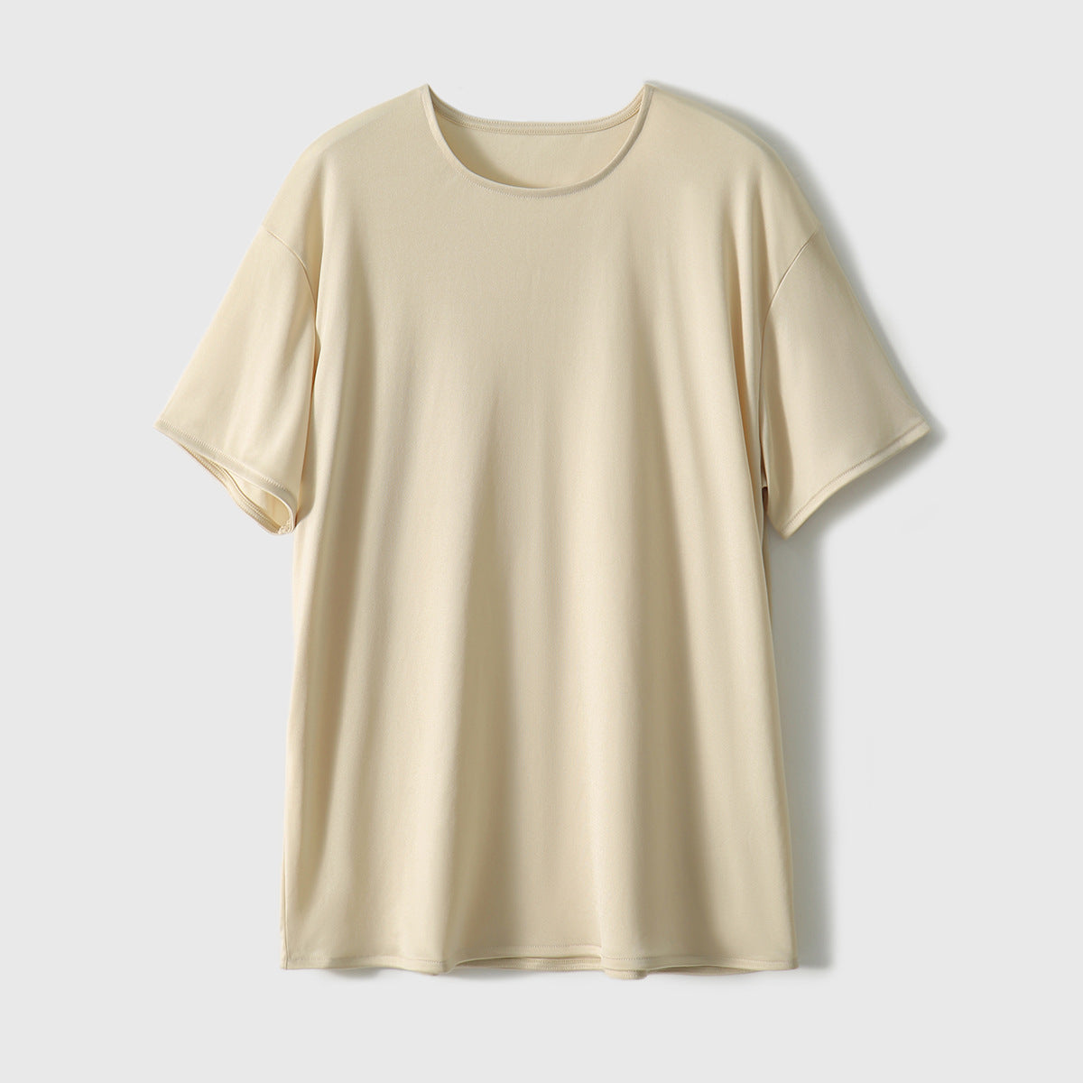 2025 Triacetic acid water light heavy T-shirt 3-color high-end round neck short-sleeved top  summer new women's clothing white