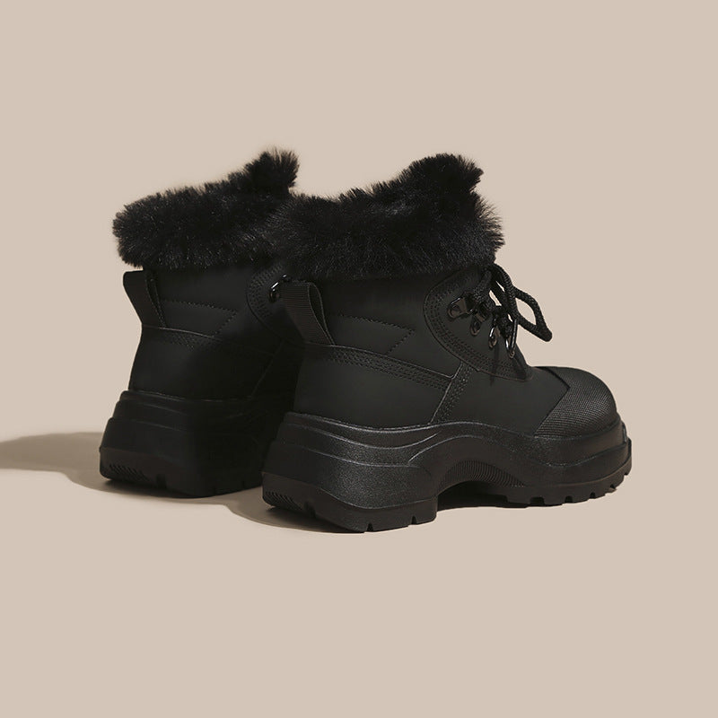 2025 Snow boots women's popular new winter velvet thickened warm Northeast large cotton shoes thick sole heightened Martin short boots