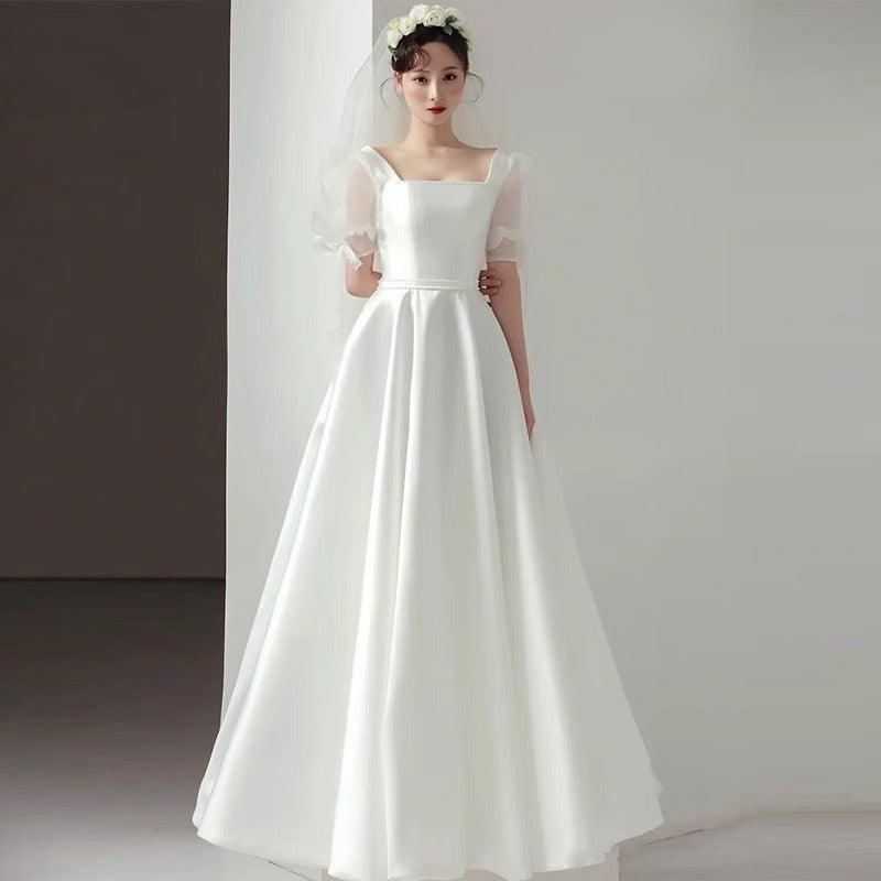 2025 light wedding dress  new bride simple temperament satin uniform go out yarn princess style welcome dress summer