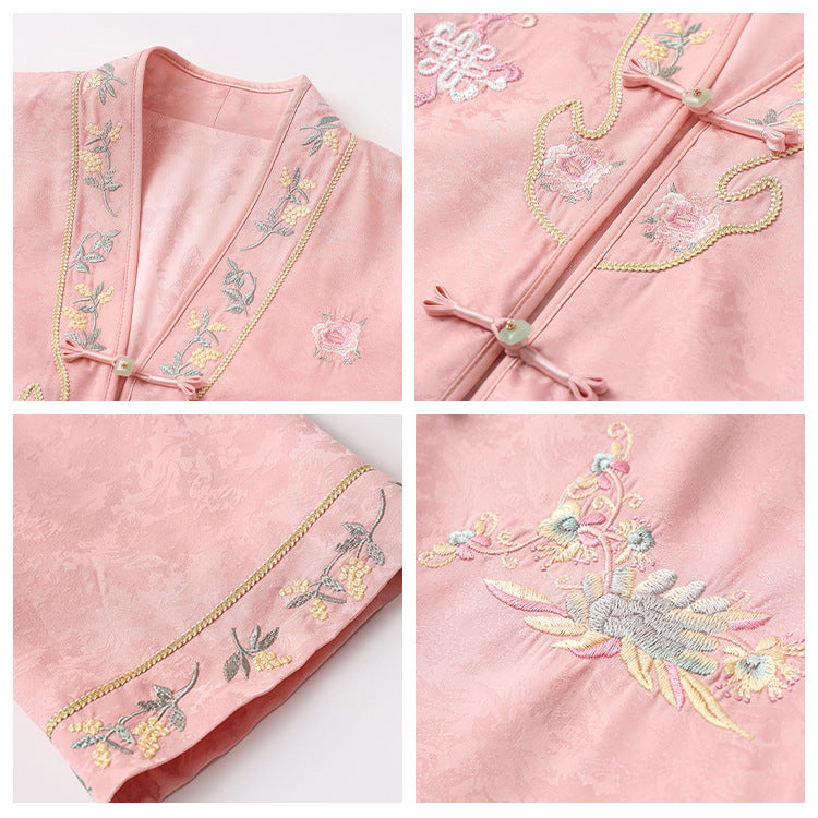Spring and summer 2025 new Chinese style embroidered jacquard jacket lace fashion suspender skirt two-piece set female N3046