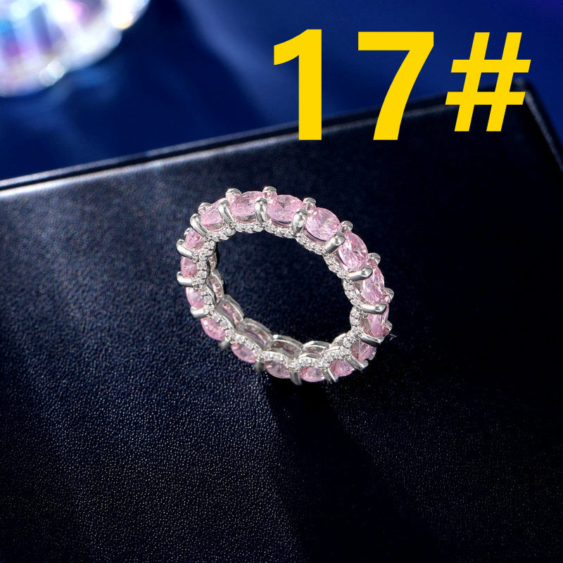 2025 New colorful copper inlaid zircon jewelry ring tide niche light luxury design high-end candy color rainbow ring