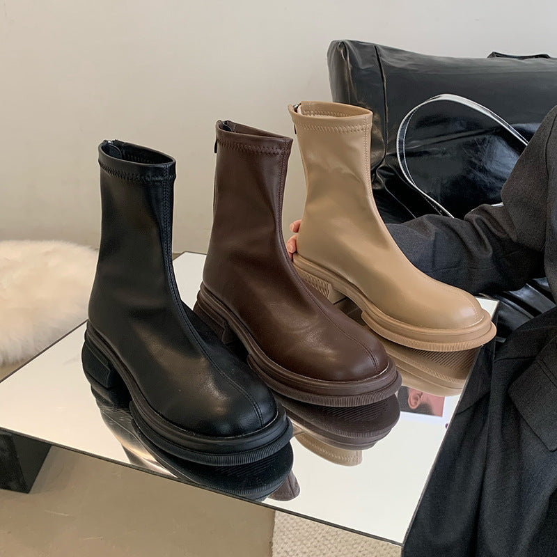 2025  thick-soled spring and autumn short boots women's winter new flat-bottomed Korean small naked boots fashion boots women's boots thin boots
