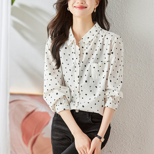 direct sales polka dot printed shirt spring new  fashion loose meat covering commuter temperament top