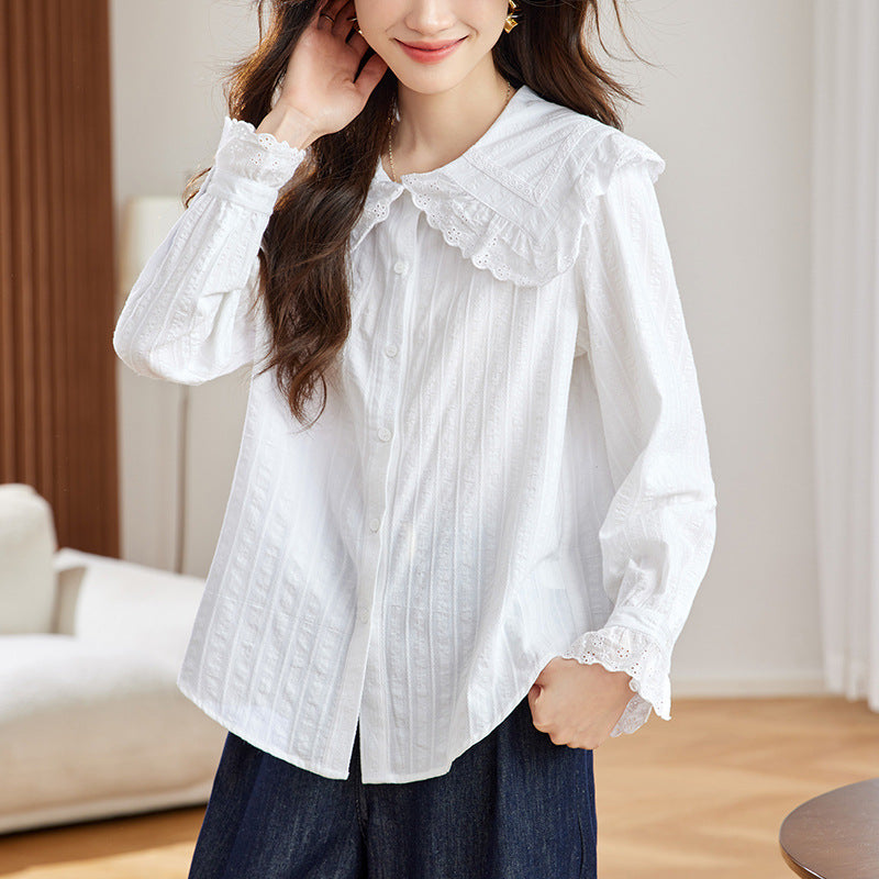 Cotton cocoon, sweet doll collar shirt women's long sleeves  spring and autumn clothes new Popular style top shirt women's shirt