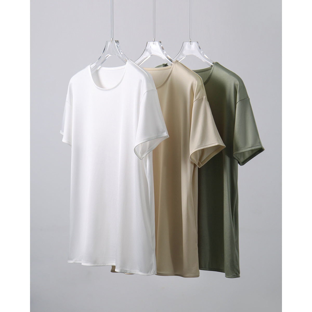 2025 Triacetic acid water light heavy T-shirt 3-color high-end round neck short-sleeved top  summer new women's clothing white