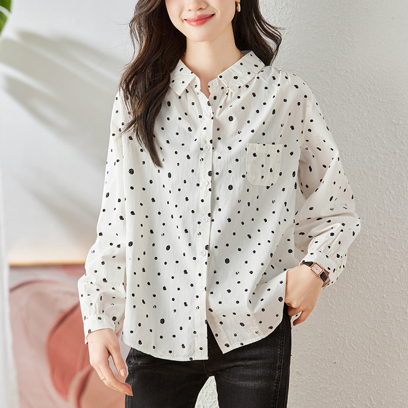 direct sales polka dot printed shirt spring new  fashion loose meat covering commuter temperament top