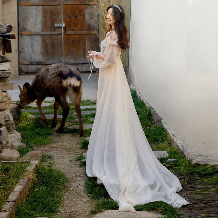 2025 Super fairy retro lace cardigan fairy trailing dress skirt morning robe single-piece skirt long high-end vacation skirt summer