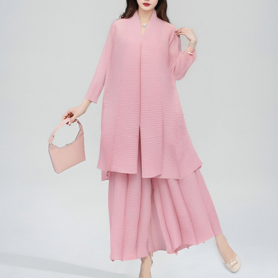 2025 2025 Popular trade plus size set women's clothing two-piece set fashion pleated top loose wide-leg pants a complete set