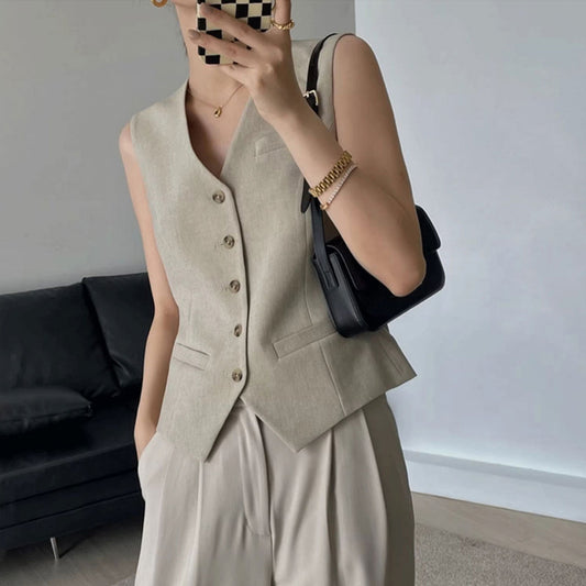 Premium sense retro collar suit vest jacket women's 2025 new temperament light mature short vest cardigan