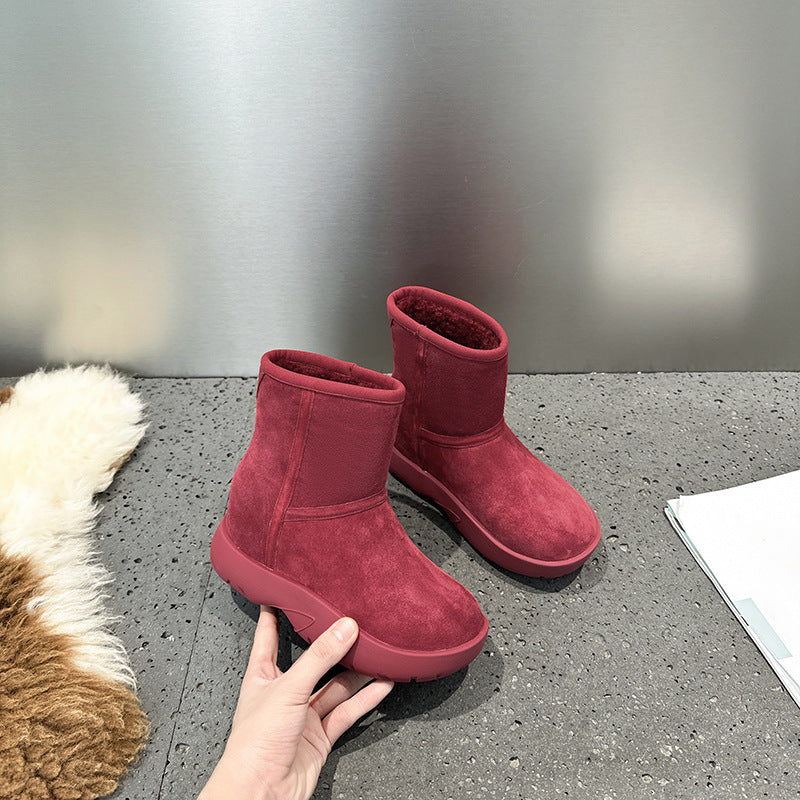2025  Inner heightening snow boots women's winter velvet thickened popular new leather minus 40 degree thick-soled short boots