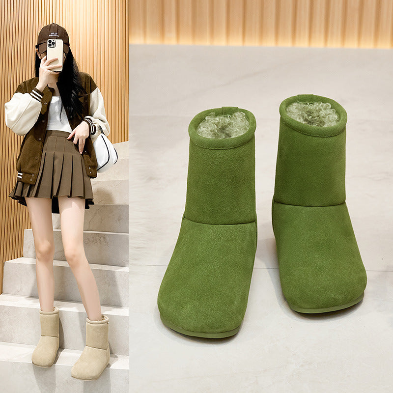2025  popular autumn and winter new fashion leather snow boots versatile knight boots leather flat women's shoes tide sleeve two wear