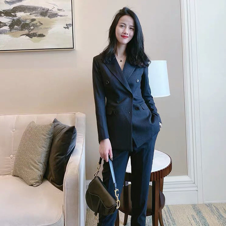White-collar professional suit women's 2025 spring and autumn new OL temperament slim Hong Kong style suit top trousers two-piece suit