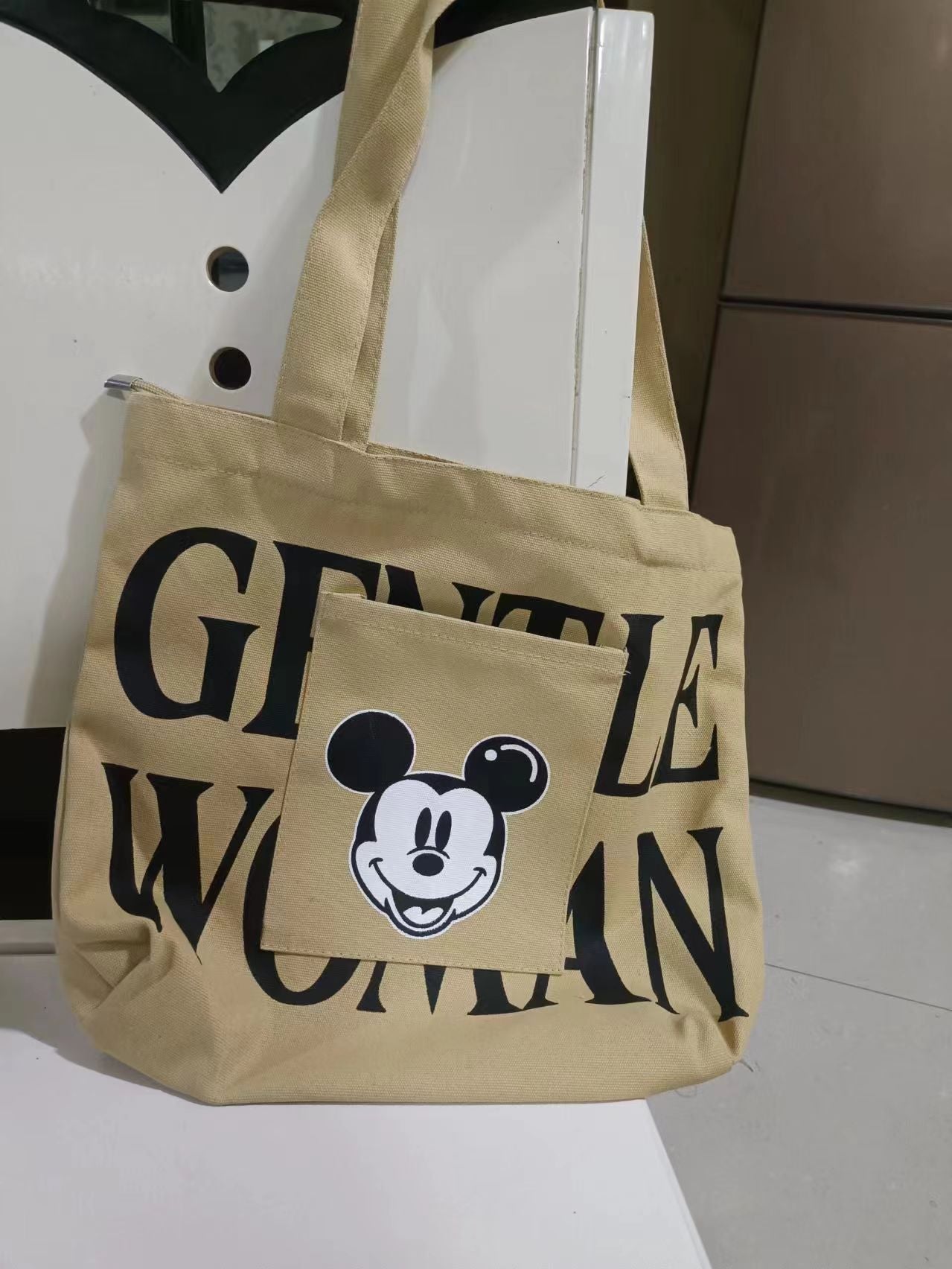 Large Capacity Letters Canvas Bag Women's  New Mickey Fashion Shoulder Tote Bag Portable Shopping Bag for Going out