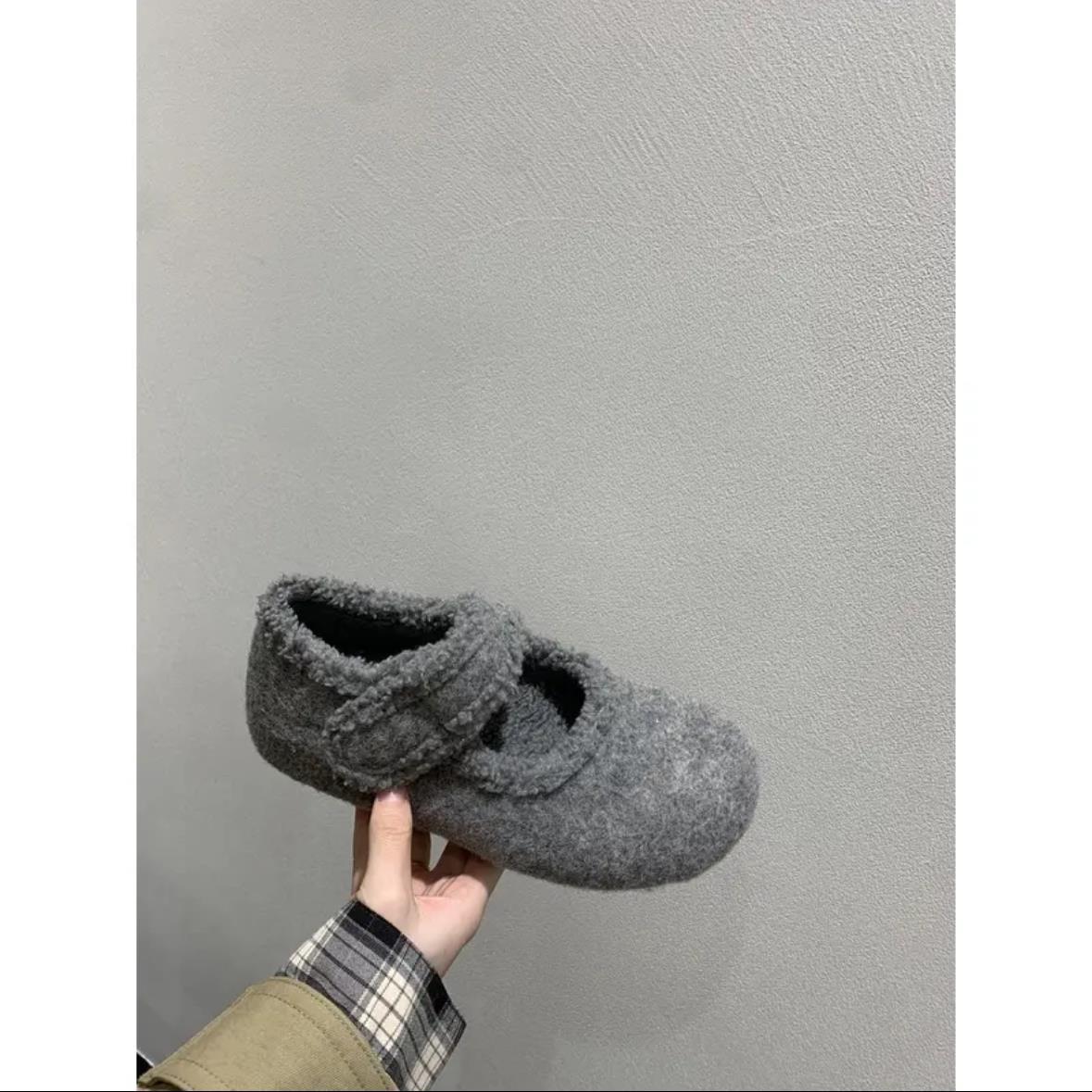 2025 Retro suede inner heightening Mary Jane shoes women's popular winter small high-heeled plush warm fluffy cotton single shoes