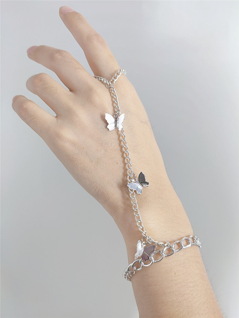 FB1754 2025 Bracelet Hot Trade Supply Factory Straight Hair Metal Small Butterfly Pendant Set Finger Bracelet Jewelry