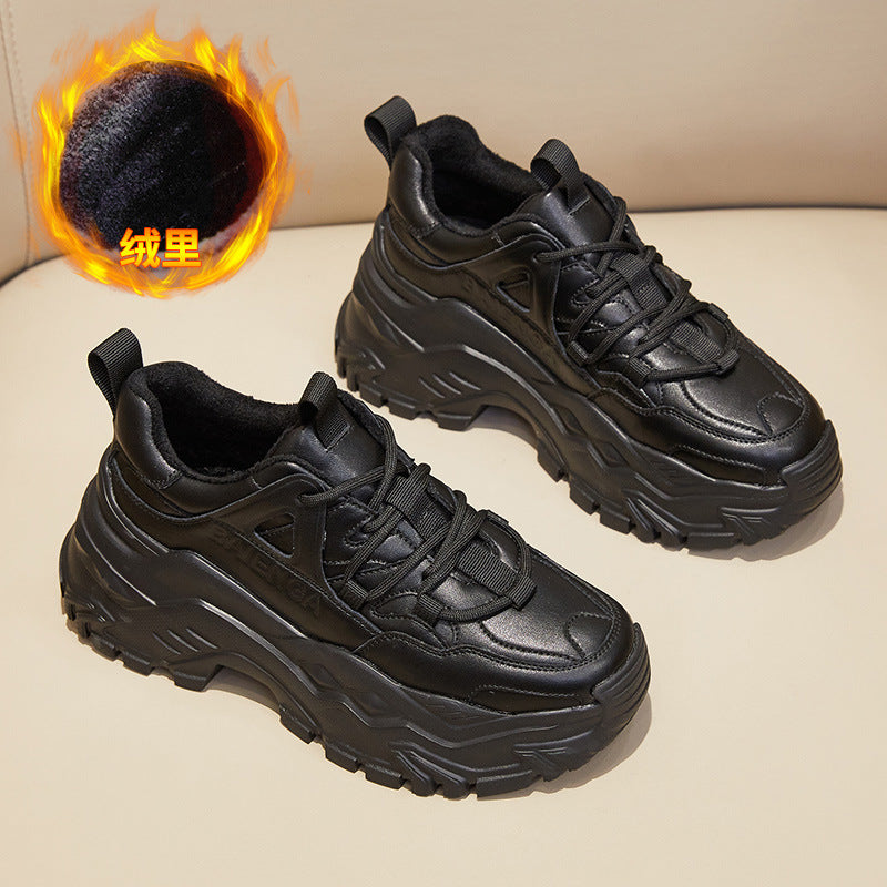 2025  Daddy shoes women's shoes ins tide 2021 popular autumn and winter new thick-soled leather velvet sports and leisure shoes women