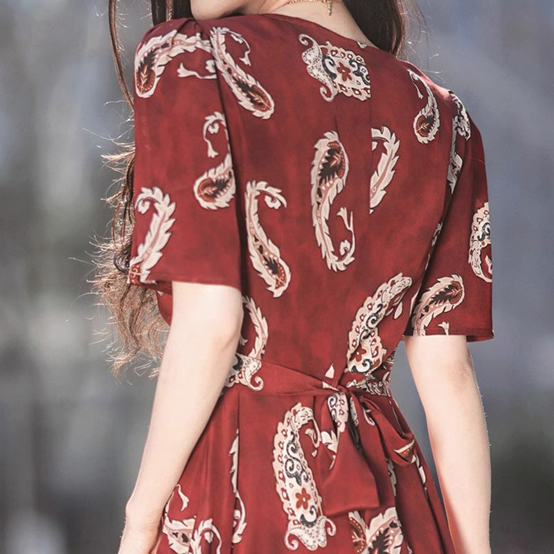 2025 100 silk double crepe fishtail skirt mulberry silk skirt dress summer high-end short-sleeved V-neck medium and long women's clothing