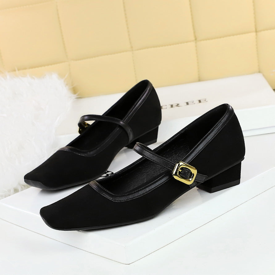 2025 8292-1 Retro word with Mary Jane shoes, metal leopard print square head women's shoes, low heel thick heel suede light mouth single shoes