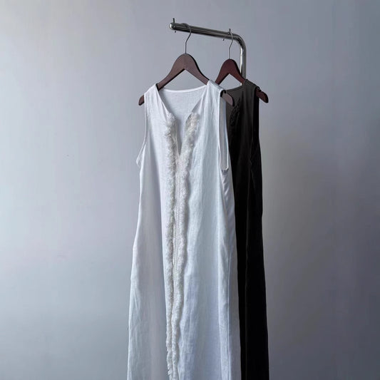 linen cotton and linen white sleeveless vest dress children  new summer wear