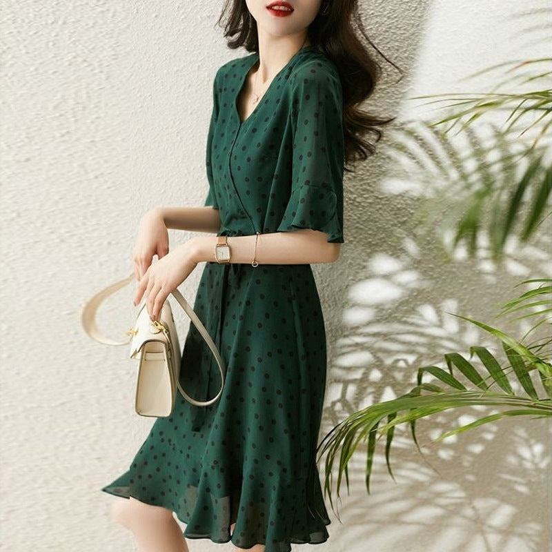 2025 Polka dot heavy silk dress, Hangzhou silk women's clothing, mulberry silk  new summer medium and long skirt