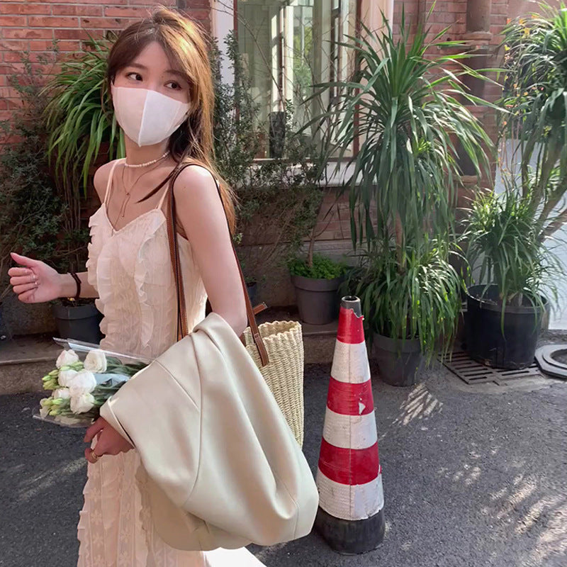 2025 spring new lace embroidered white suspender dress waist temperament gentle wind inside long dress women