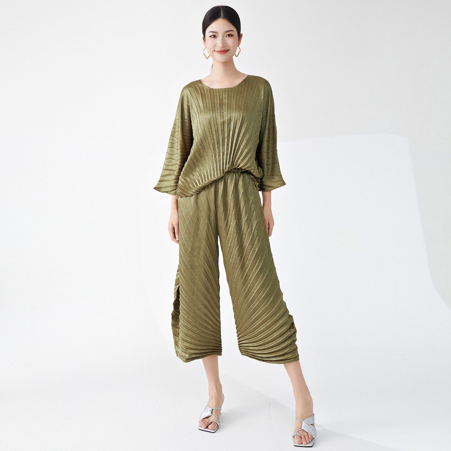 2025 Casual Suit Two-piece Women's Superior Solid Color Crew Neck Loose T-Shirt Top Irregular Casual Pants