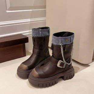 2025  Short boots women's Korean version of British style retro Martin boots women's medium heel short boots Maillard brown boots