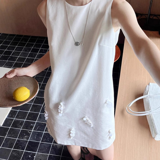 New in summer!  simple heavy industry handmade beads, small fragrant style commuting fashionable sleeveless dress