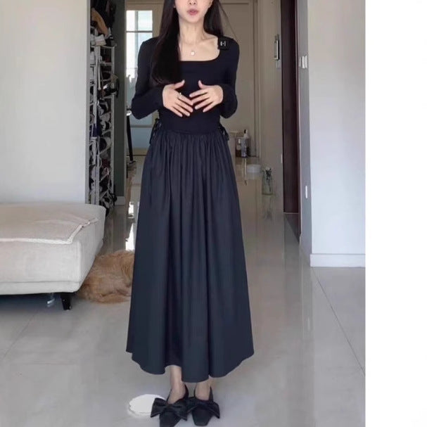 2025 new women's clothing spring and autumn  retro Hepburn style temperament long sleeves waist thin black dress