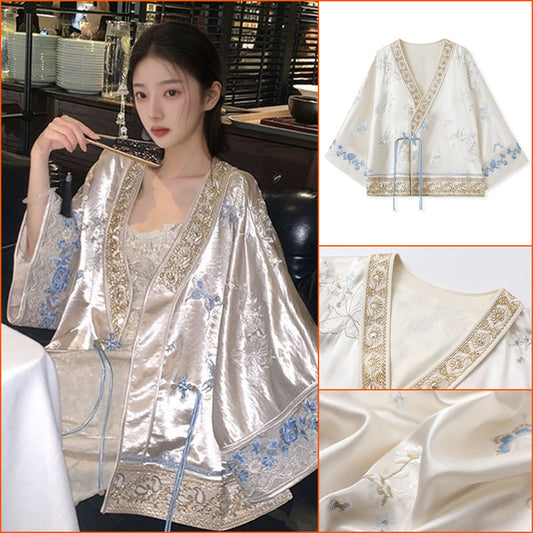 2025 spring high-end new Chinese butterfly embroidered diagonal placket new heavy industry light luxury loose coat women N2037