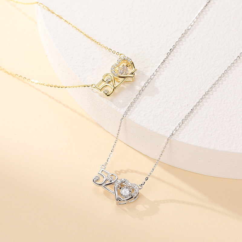 2025 S925 Silver Fashion Smart Love Digital 520 Confession Necklace Creative Fashion Versatile Beating Heart Clavicle Chain