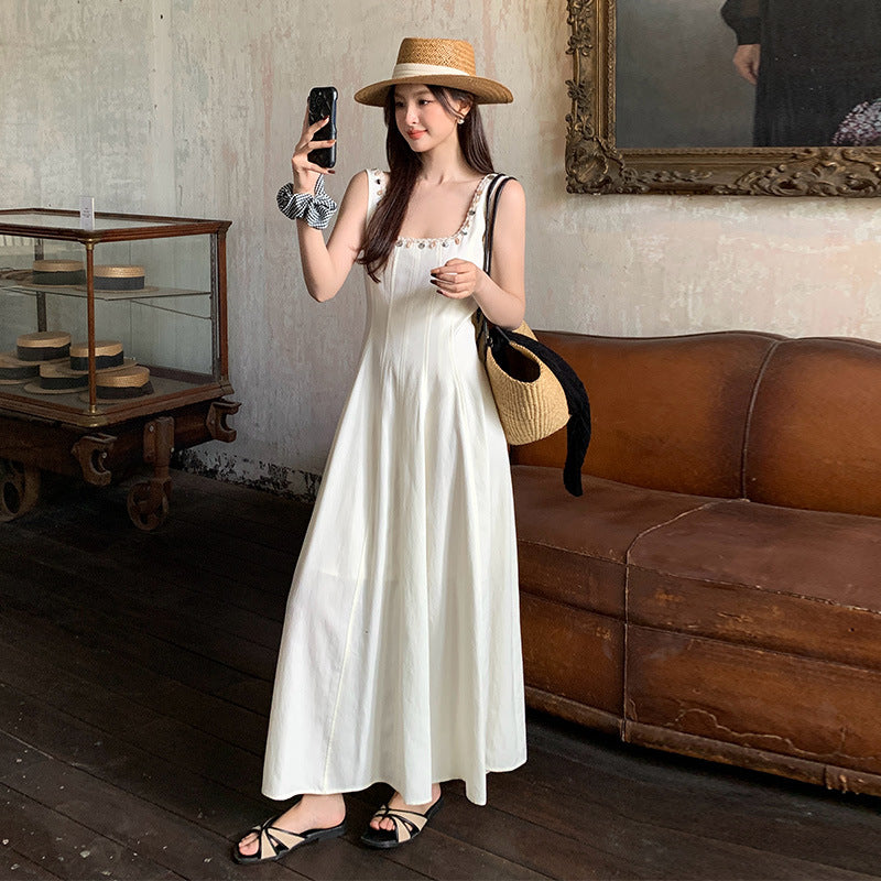 2025 Thirteen Lines  Spring and Summer New  Retro Crew Neck Temperament Sequin Suspender Dress 88177