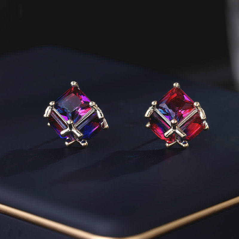 2025 S925 silver needle niche design earrings tide super fairy temperament simple versatile high sense magic color gradual change sugar stud earrings