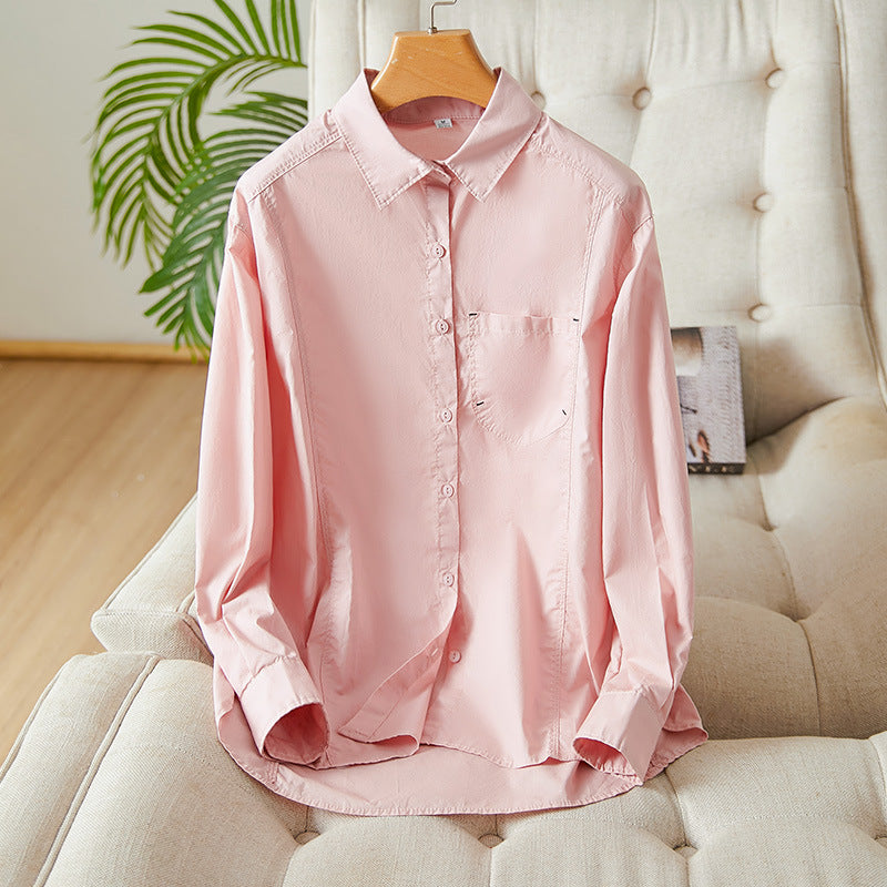 direct sales combed cotton white shirt women's long sleeves  spring new loose and thin top temperament shirt