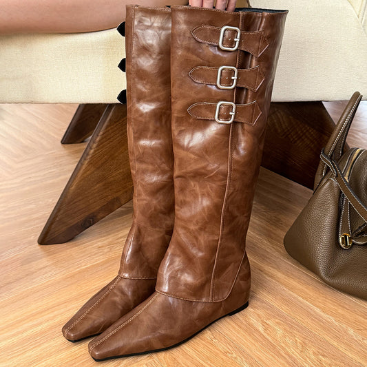 2025 Two-piece set! Inner height-increasing sleeves, trousers, long boots for women, two square Martin boots for women in autumn