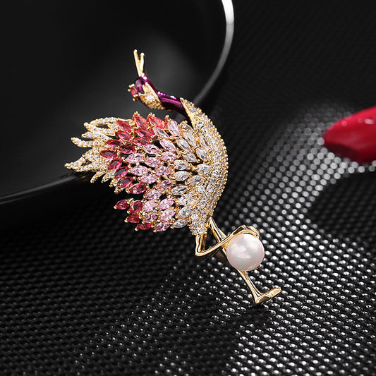 2025 New personalized creative design sense Firebird high-end luxury corsage Korean atmospheric cheongsam dress with brooch women