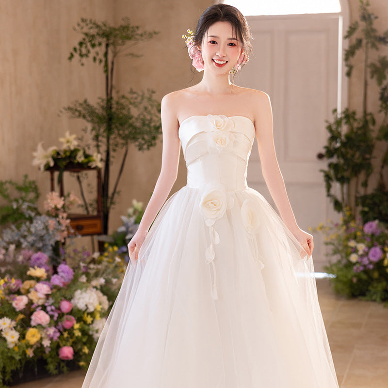 2025 new light wedding dress white tube top dress bride wedding engagement certificate mesh dress dress