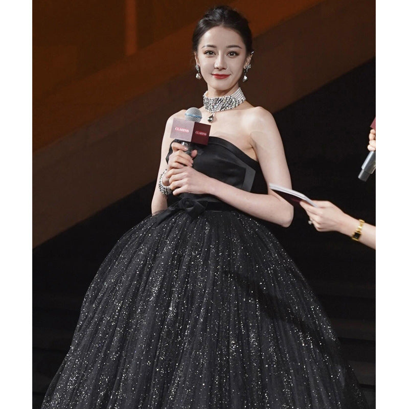 2025 Black evening dress dress Reba star with the same tube top tutu skirt women's high sense birthday party temperament princess dress