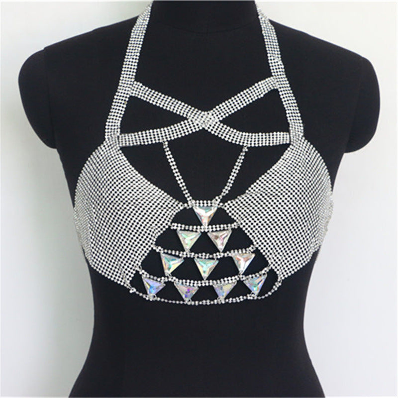 2025  WQ2261 2025 vest factory supply fashion gemstone inlaid rhinestone diamond cloth cross neck small vest clothing