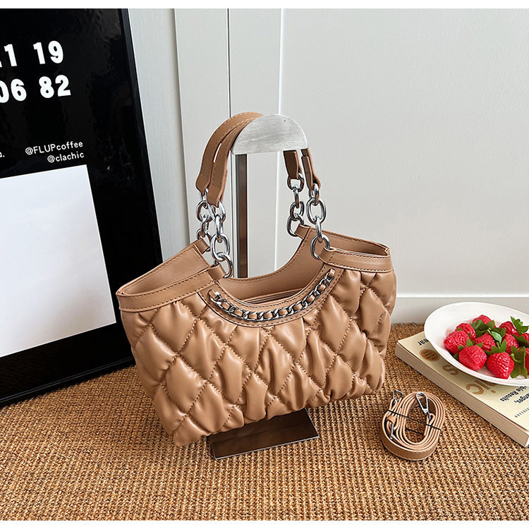 BENPAOLV 2025 Classic embroidered thread rhombus handbag  new women's bag fashionable and simple Popular style one shoulder oblique span bag