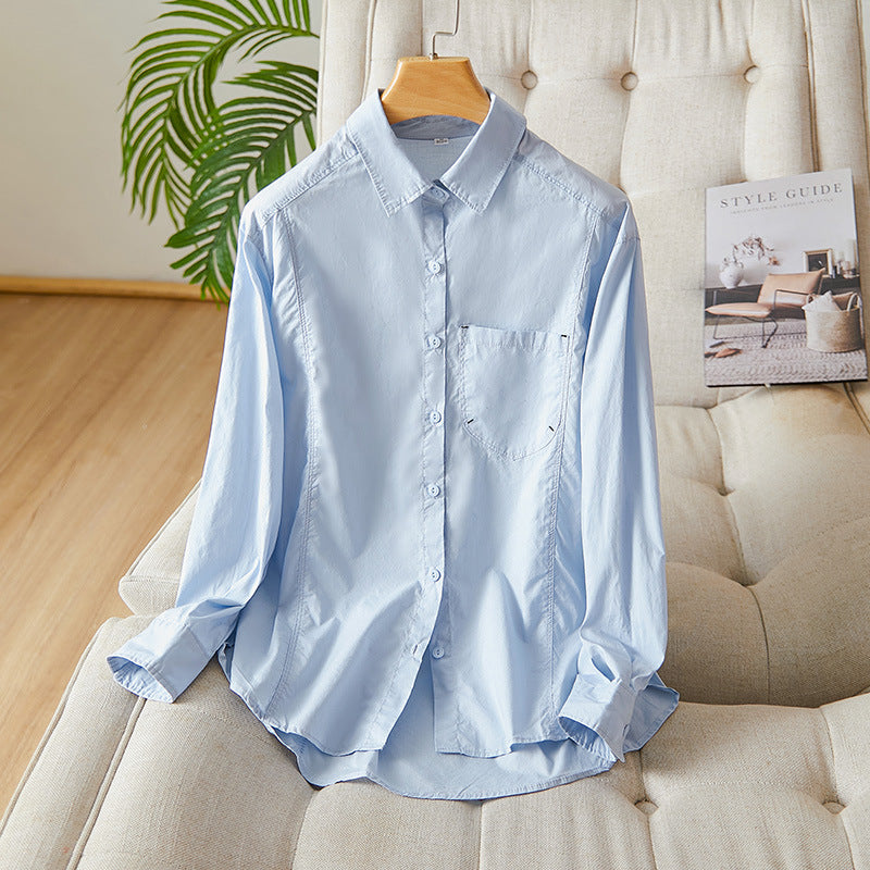 direct sales combed cotton white shirt women's long sleeves  spring new loose and thin top temperament shirt