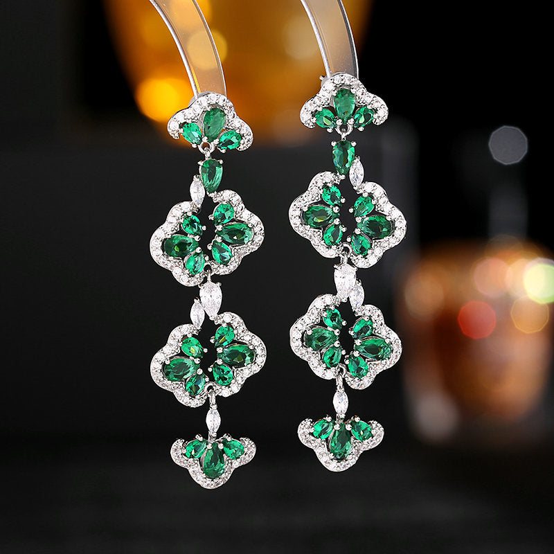 2025 elegant temperament earrings s925 silver needle romantic light luxury super flash zircon earrings hollow long petal earrings